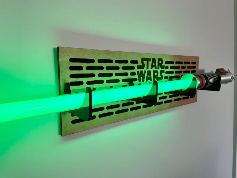 Personalized Double Bladed 4 Hook Lightsaber Stand Hilt and Blade Wall Mount