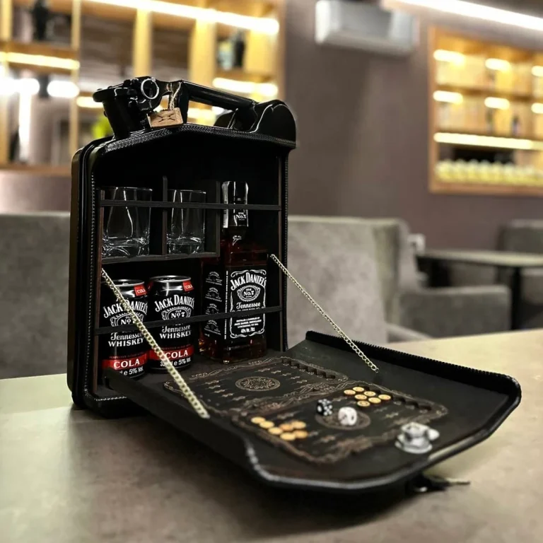 alcohol minibar with glasses