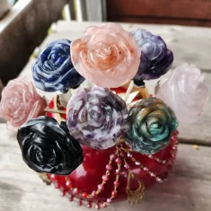 Gemstone Carved Roses with Gold Stem - Mother's Day Gifts