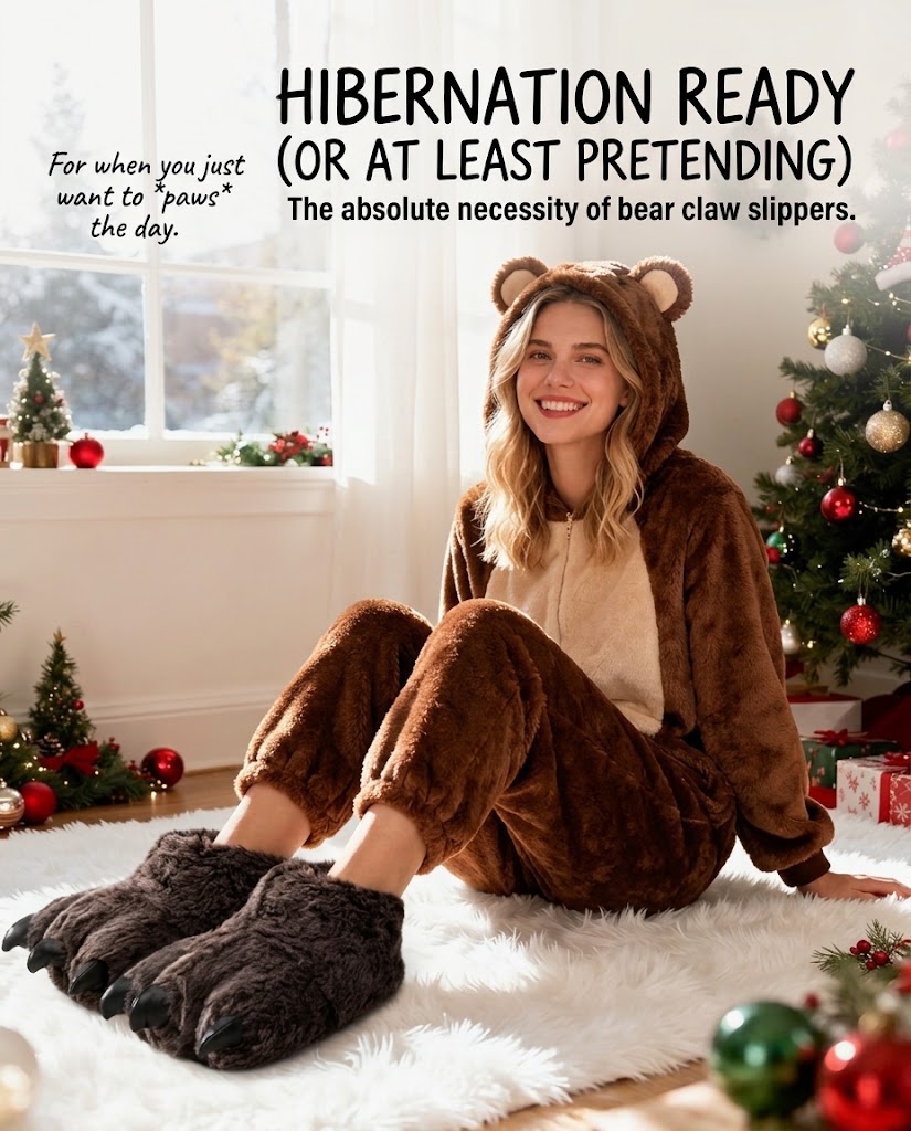 Furry Bear Paw Slippers