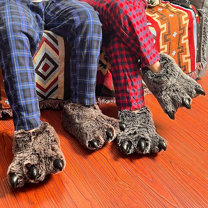 Furry Bear Paw Slippers